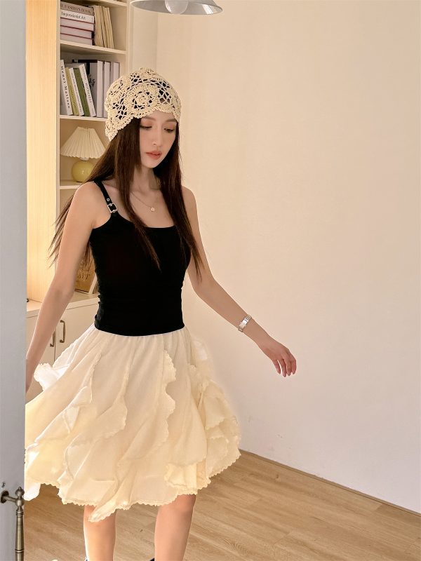 Lightweight Irregular Lace Ruffled A-Line Skirt â€“ Versatile Chiffon Cake Skirt for Spring and Summer Fashion