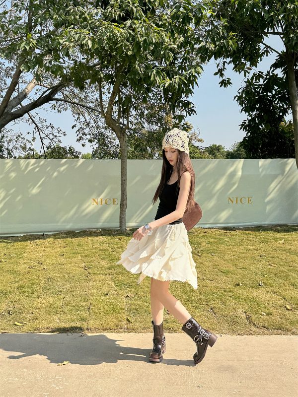 Lightweight Irregular Lace Ruffled A-Line Skirt â€“ Versatile Chiffon Cake Skirt for Spring and Summer Fashion