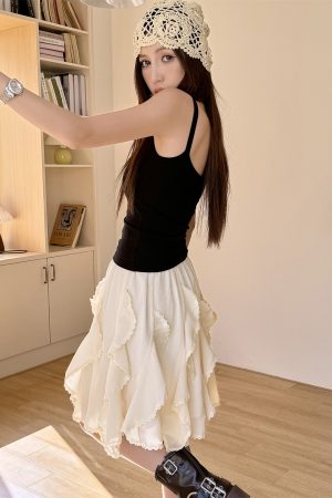 Lightweight Irregular Lace Ruffled A-Line Skirt â€“ Versatile Chiffon Cake Skirt for Spring and Summer Fashion