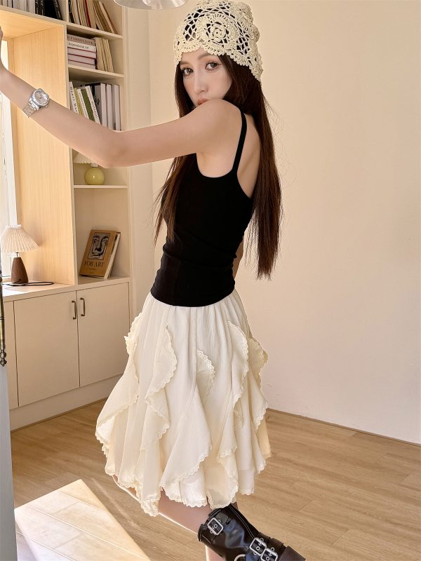 Lightweight Irregular Lace Ruffled A-Line Skirt â€“ Versatile Chiffon Cake Skirt for Spring and Summer Fashion