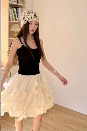 Lightweight Irregular Lace Ruffled A-Line Skirt â€“ Versatile Chiffon Cake Skirt for Spring and Summer Fashion