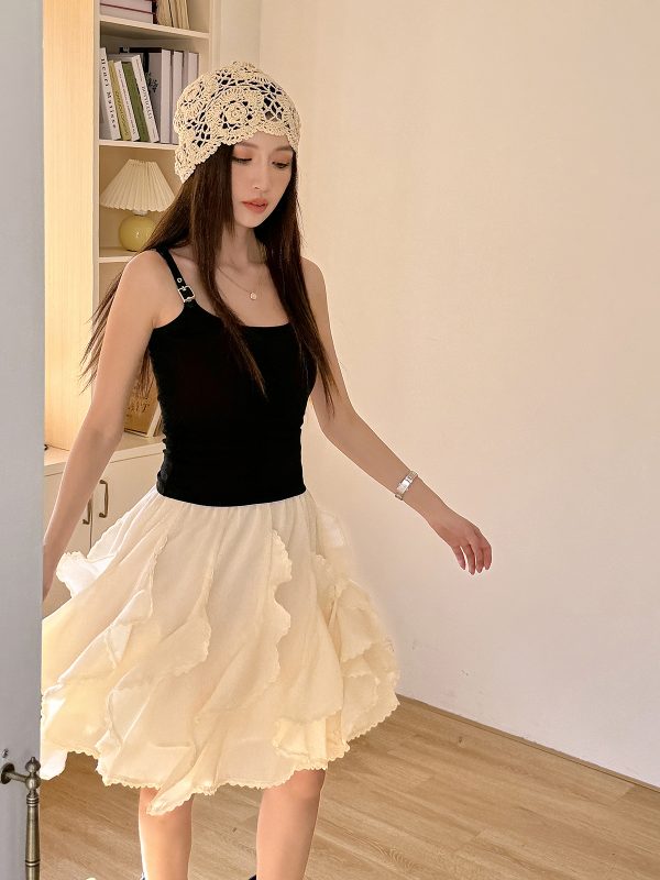 Lightweight Irregular Lace Ruffled A-Line Skirt â€“ Versatile Chiffon Cake Skirt for Spring and Summer Fashion