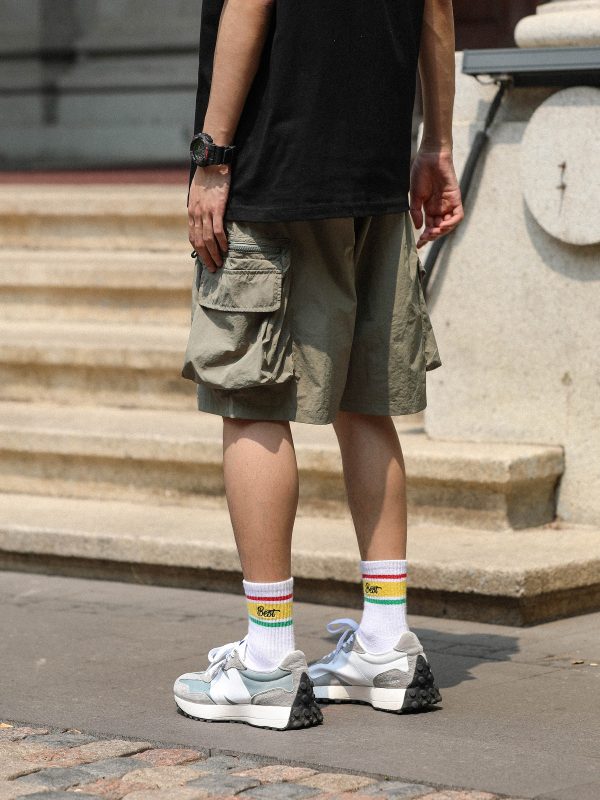 Lightweight Japanese-Style Men's Summer Work Shorts, Loose Quick-Dry Multi-Pocket Casual Five-Point Pants for Outdoor Sports