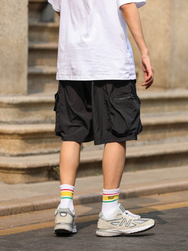 Lightweight Japanese-Style Men's Summer Work Shorts, Loose Quick-Dry Multi-Pocket Casual Five-Point Pants for Outdoor Sports