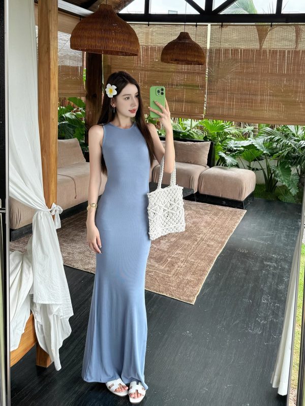 Lightweight Sexy Mermaid Dress for Women - Slim Fit Bodycon Sleeveless Long Dress for Spring and Summer Fashion