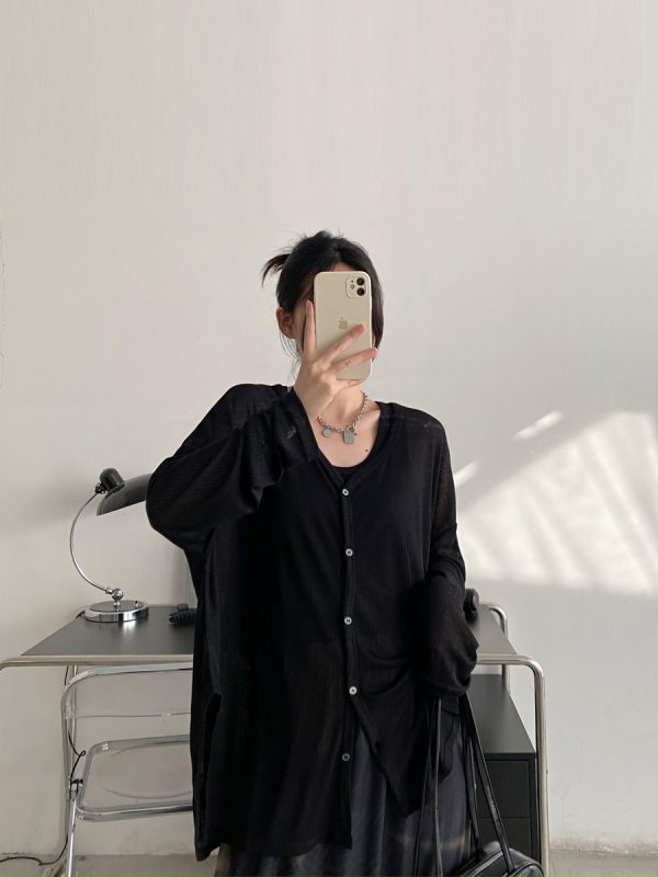 Lightweight Sheer Sun Grapefruit Cardigan - Women's Long Sleeve Summer Outerwear, Loose & Breathable Air Conditioning Jacket