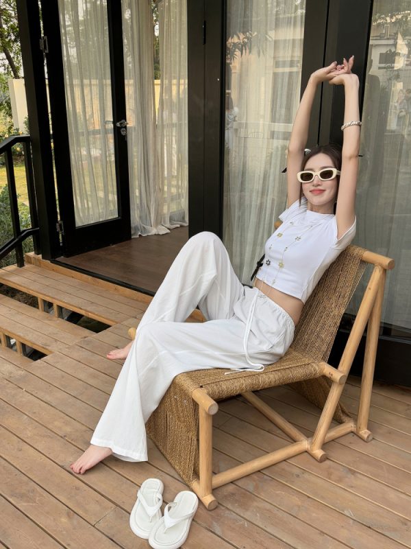 Lightweight Tencel Cotton Linen Wide-Leg Pants for Women - Breathable Mid-Waist Loose Fit Casual Trousers for Spring Summer