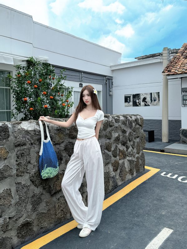 Lightweight Tencel Cotton Linen Wide-Leg Pants for Women - Breathable Mid-Waist Loose Fit Casual Trousers for Spring Summer