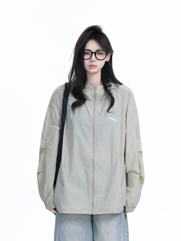 Lightweight UV Protection Jacket for Women, Loose Fit Zip-Up Hooded Coat, Ice-Feel Fabric, Sun Protection Outerwear