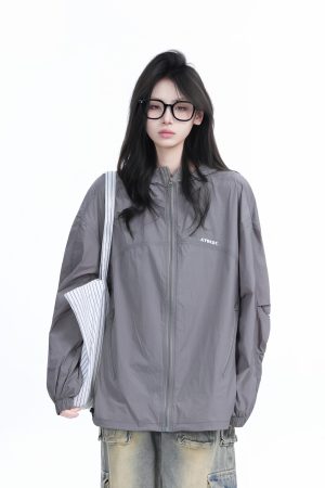 Lightweight UV Protection Jacket for Women, Loose Fit Zip-Up Hooded Coat, Ice-Feel Fabric, Sun Protection Outerwear