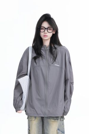 Lightweight UV Protection Jacket for Women, Loose Fit Zip-Up Hooded Coat, Ice-Feel Fabric, Sun Protection Outerwear