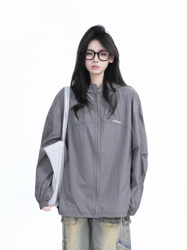 Lightweight UV Protection Jacket for Women, Loose Fit Zip-Up Hooded Coat, Ice-Feel Fabric, Sun Protection Outerwear