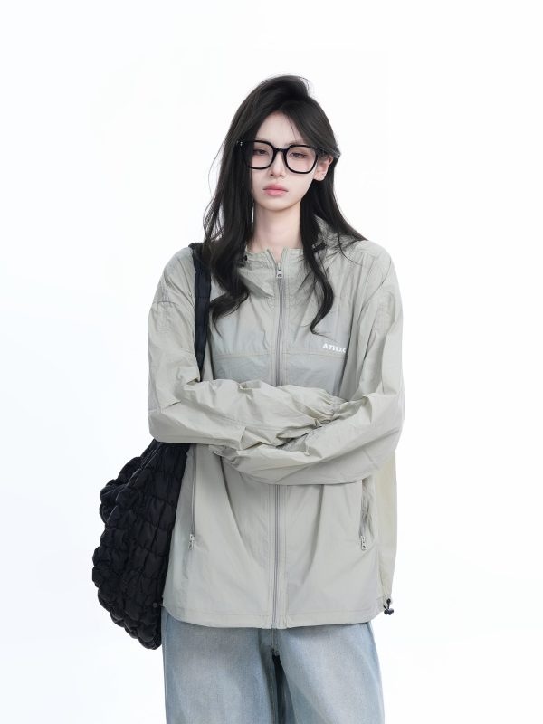 Lightweight UV Protection Jacket for Women, Loose Fit Zip-Up Hooded Coat, Ice-Feel Fabric, Sun Protection Outerwear