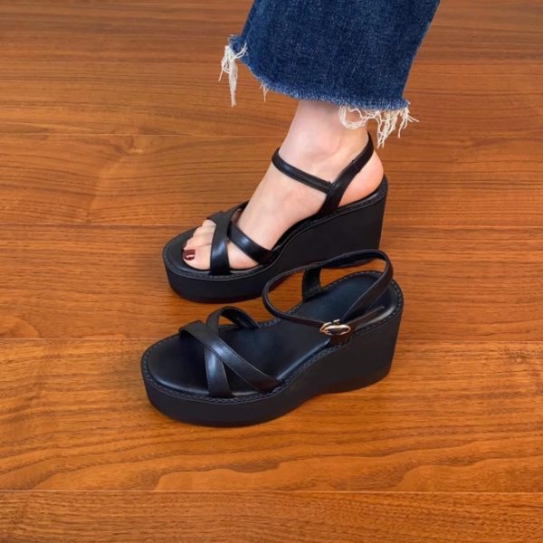 Lightweight Wedge Open-Toe Sandals for Women - Summer Waterproof Platform High Heels in First-Layer Cowhide