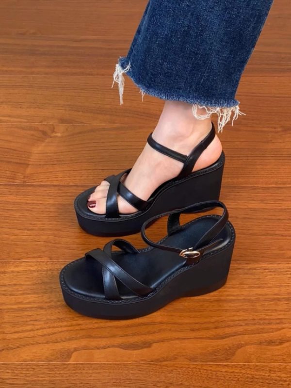 Lightweight Wedge Open-Toe Sandals for Women - Summer Waterproof Platform High Heels in First-Layer Cowhide