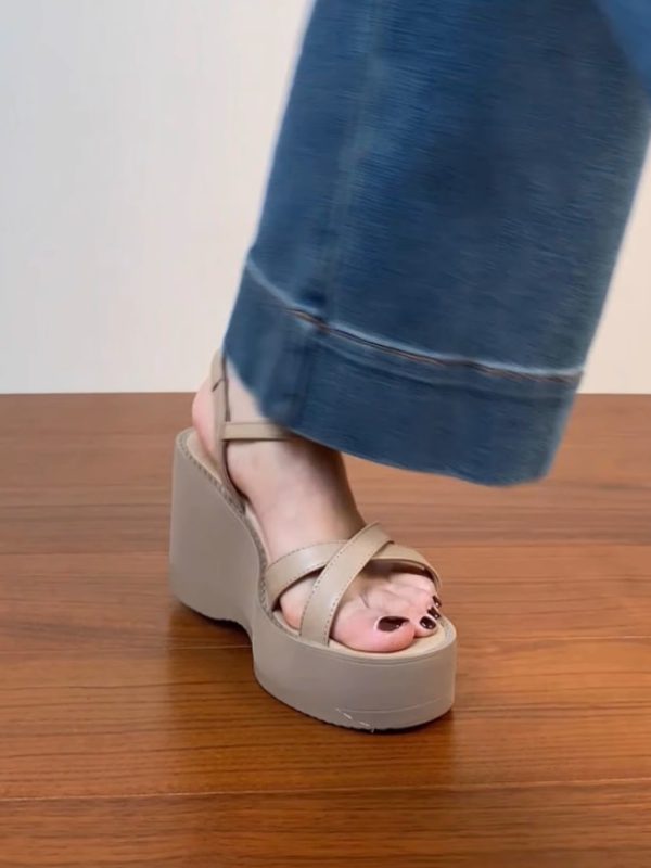 Lightweight Wedge Open-Toe Sandals for Women - Summer Waterproof Platform High Heels in First-Layer Cowhide