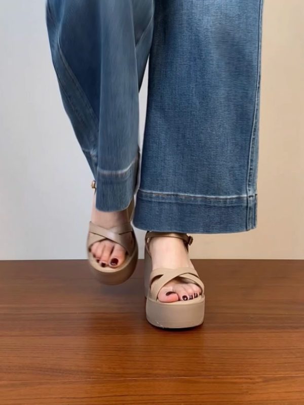 Lightweight Wedge Open-Toe Sandals for Women - Summer Waterproof Platform High Heels in First-Layer Cowhide