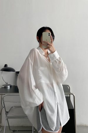 Lightweight White Long-Sleeve Sun Protection Shirt for Women - Loose Korean Style Tencel Jacket Top for Spring and Summer