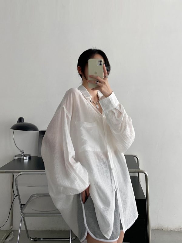 Lightweight White Long-Sleeve Sun Protection Shirt for Women - Loose Korean Style Tencel Jacket Top for Spring and Summer