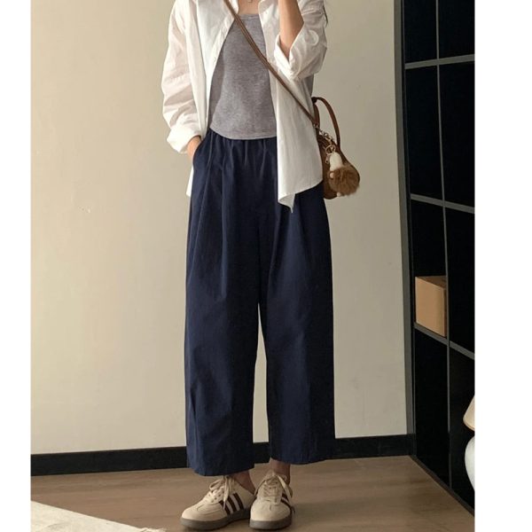 Lightweight Wide-Leg Balloon Pants for Women, Japanese Style Cropped Carrot Pants, Loose Fit Summer Trousers for Petite Fashion