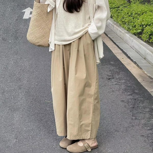 Lightweight Wide-Leg Balloon Pants for Women, Japanese Style Cropped Carrot Pants, Loose Fit Summer Trousers for Petite Fashion