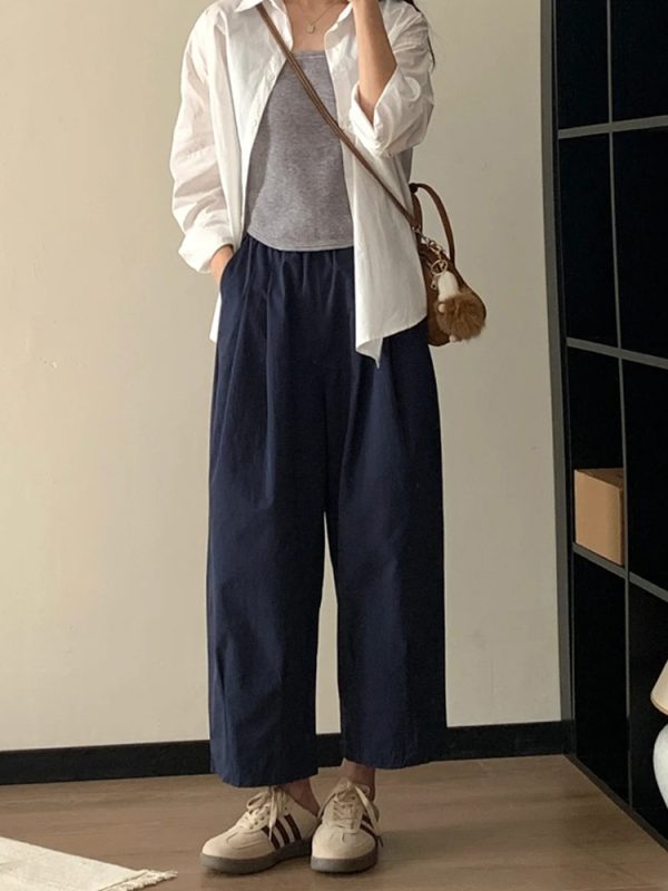 Lightweight Wide-Leg Balloon Pants for Women, Japanese Style Cropped Carrot Pants, Loose Fit Summer Trousers for Petite Fashion