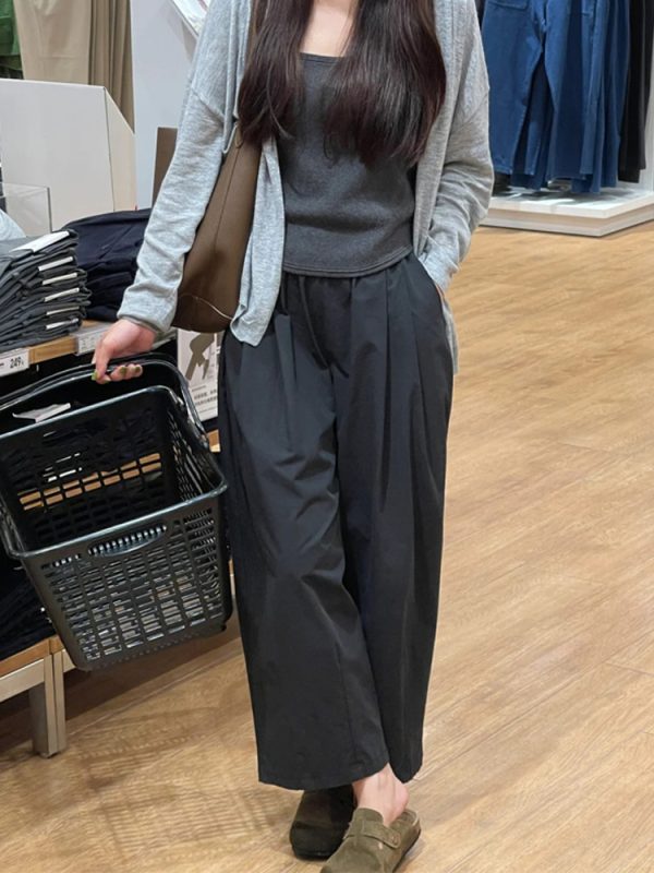 Lightweight Wide-Leg Balloon Pants for Women, Japanese Style Cropped Carrot Pants, Loose Fit Summer Trousers for Petite Fashion