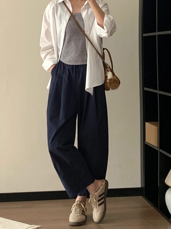 Lightweight Wide-Leg Balloon Pants for Women, Japanese Style Cropped Carrot Pants, Loose Fit Summer Trousers for Petite Fashion