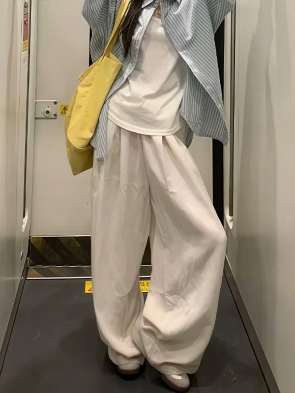 Lightweight Women's White Wide-Leg Pants - Summer 2025 Casual, Slimming, Loose Fit for Effortless Style