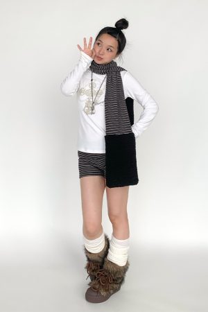 Little Devil Velvet Layering Leggings for Autumn Winter - Striped Inner Wear with Anti-Exposure Safety Shorts