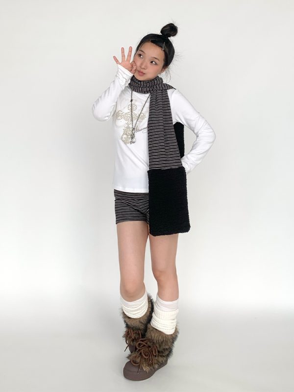 Little Devil Velvet Layering Leggings for Autumn Winter - Striped Inner Wear with Anti-Exposure Safety Shorts