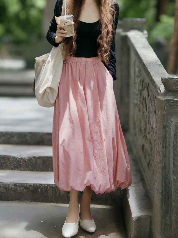 Long Slim Fit Pumpkin Skirt with Flower Buds - Sweet Jellyfish Design, Spring 2025 Women's Wrinkle-Resistant Half Skirt