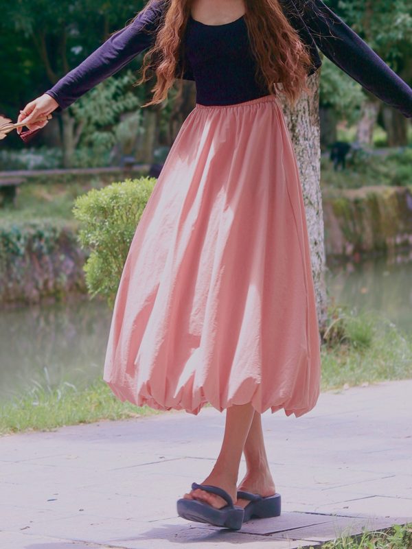 Long Slim Fit Pumpkin Skirt with Flower Buds - Sweet Jellyfish Design, Spring 2025 Women's Wrinkle-Resistant Half Skirt