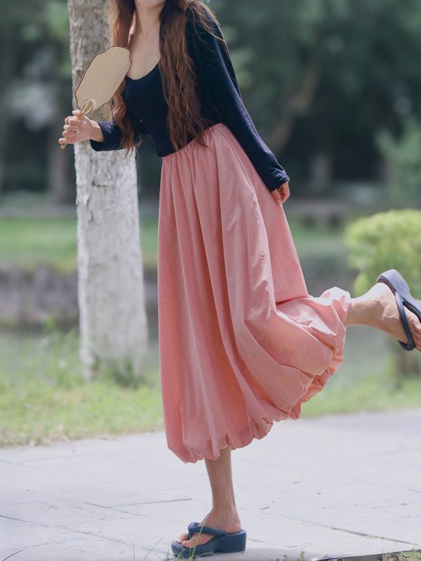 Long Slim Fit Pumpkin Skirt with Flower Buds - Sweet Jellyfish Design, Spring 2025 Women's Wrinkle-Resistant Half Skirt