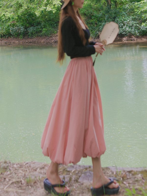 Long Slim Fit Pumpkin Skirt with Flower Buds - Sweet Jellyfish Design, Spring 2025 Women's Wrinkle-Resistant Half Skirt