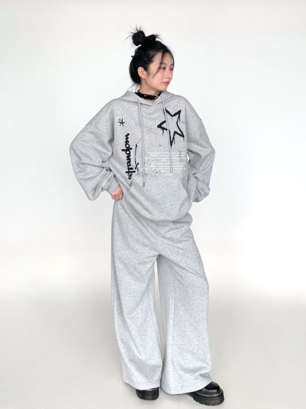 Loose Casual Wide-Leg Terry Sweatpants with Drawstring Elastic Waist â€“ Solid Color Autumn Winter Fashion Pants