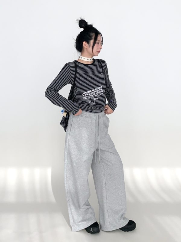 Loose Casual Wide-Leg Terry Sweatpants with Drawstring Elastic Waist â€“ Solid Color Autumn Winter Fashion Pants
