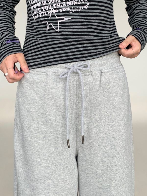 Loose Casual Wide-Leg Terry Sweatpants with Drawstring Elastic Waist â€“ Solid Color Autumn Winter Fashion Pants
