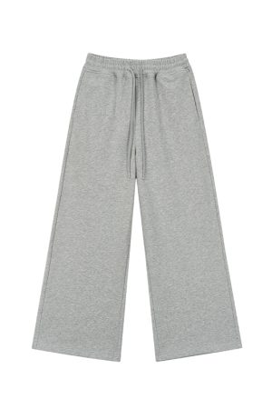 Loose Casual Wide-Leg Terry Sweatpants with Drawstring Elastic Waist â€“ Solid Color Autumn Winter Fashion Pants