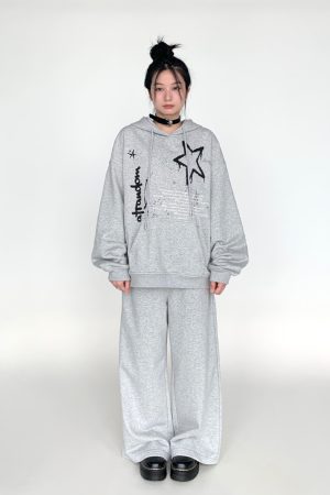 Loose Casual Wide-Leg Terry Sweatpants with Drawstring Elastic Waist â€“ Solid Color Autumn Winter Fashion Pants