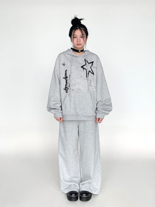 Loose Casual Wide-Leg Terry Sweatpants with Drawstring Elastic Waist â€“ Solid Color Autumn Winter Fashion Pants