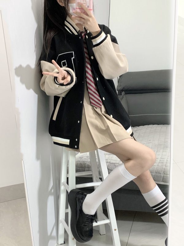 Loose College Style Women's Baseball Jacket - 2023 Spring Autumn American Cotton-Padded Top for Students, Casual Fashion Outerwear