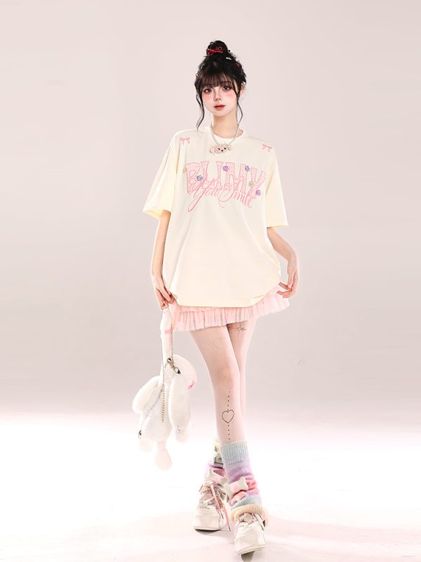 Loose Fit American-Style Letter Embroidery Short Sleeve T-Shirt for Women - Summer 2025 Korean Style, Slimming and Chic