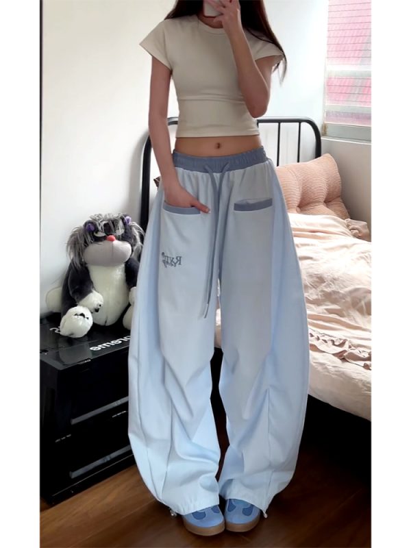 Loose Fit Striped Curved Knife Work Pants for Women - Versatile Wide-Leg Jazz Dance Casual Trousers in American Street Style