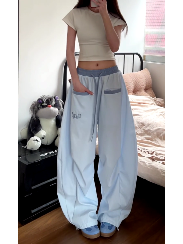 Loose Fit Striped Curved Knife Work Pants for Women - Versatile Wide-Leg Jazz Dance Casual Trousers in American Street Style