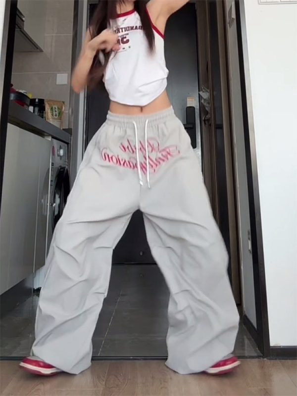 Loose-Fit Vintage Cargo Pants for Women, Wide-Leg Parachute Style, Hip-Hop & Street Dance Versatile Casual Trousers
