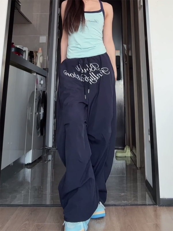 Loose-Fit Vintage Cargo Pants for Women, Wide-Leg Parachute Style, Hip-Hop & Street Dance Versatile Casual Trousers