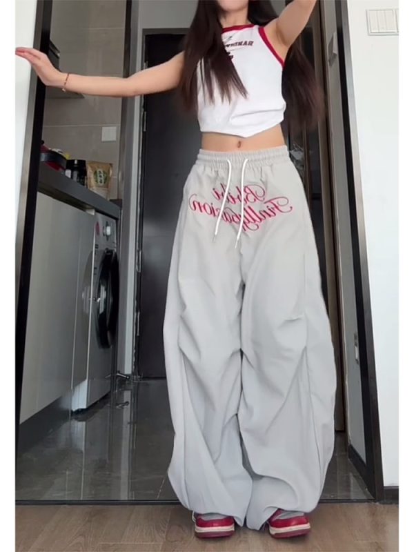 Loose-Fit Vintage Cargo Pants for Women, Wide-Leg Parachute Style, Hip-Hop & Street Dance Versatile Casual Trousers