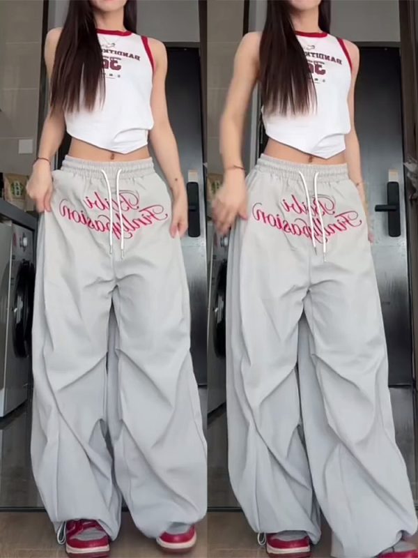 Loose-Fit Vintage Cargo Pants for Women, Wide-Leg Parachute Style, Hip-Hop & Street Dance Versatile Casual Trousers