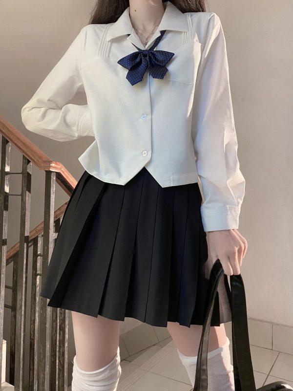 Loose Fit White Short and Long Sleeve JK Shirt - Versatile College Style Top for Women - Spring and Autumn Wardrobe Essential